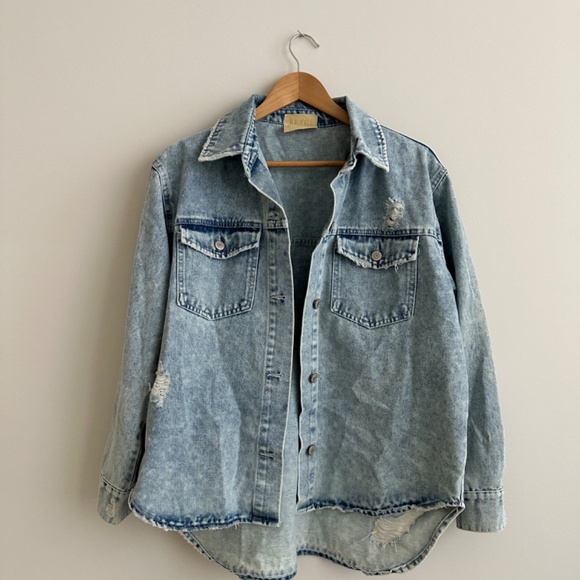 Judith March Distressed Butterfly Cutout Jean Jacket - Picture 2 of 4